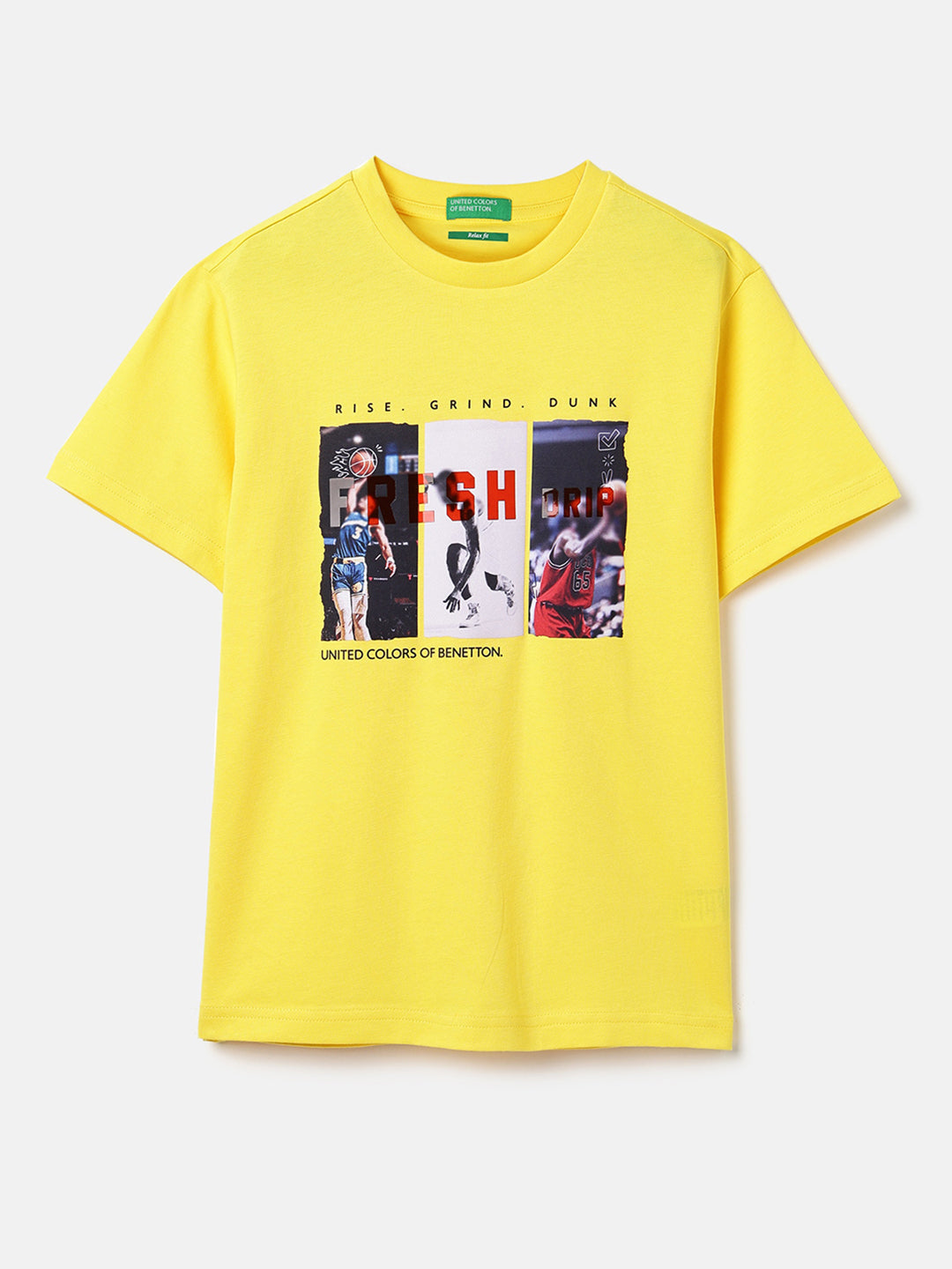 Boys Yellow Cotton Relaxed Fit Basketball Graphic T Shirt