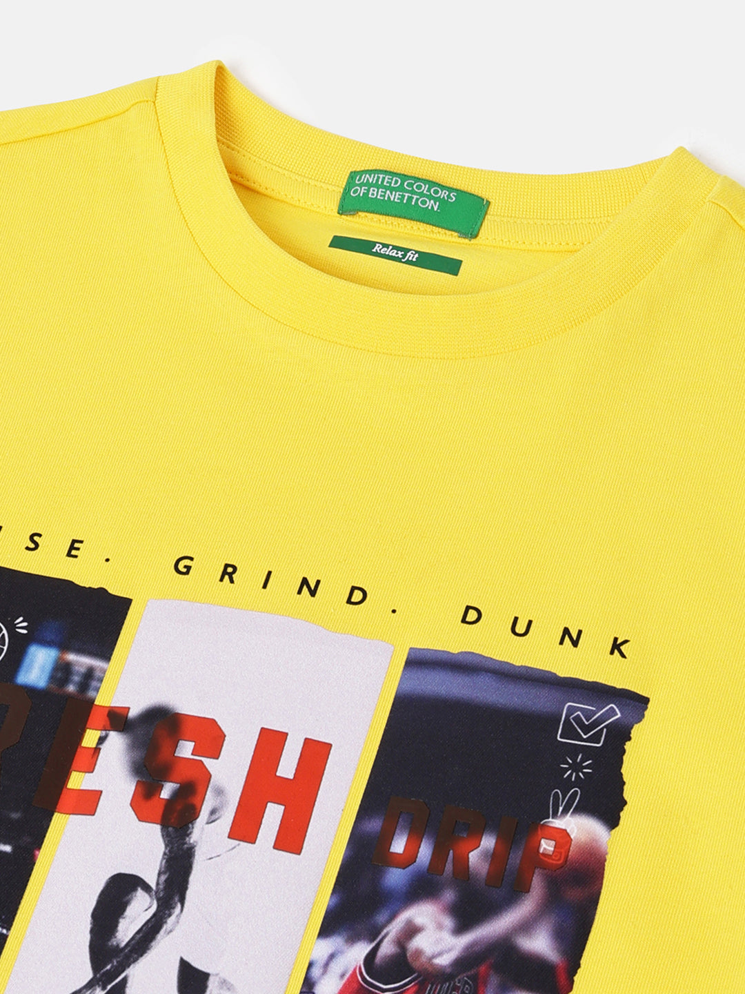 Boys Yellow Cotton Relaxed Fit Basketball Graphic T Shirt