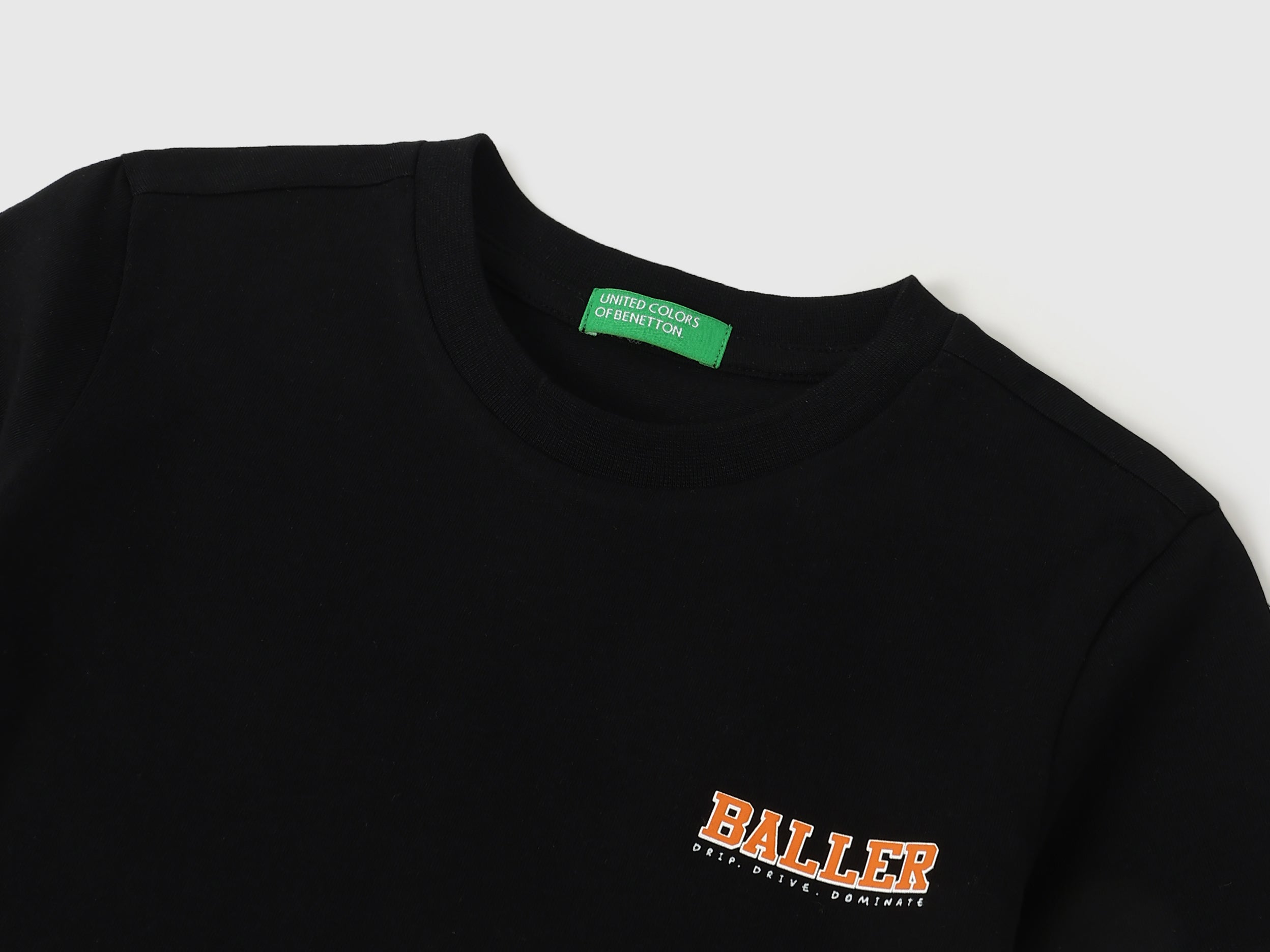 Boys Black Cotton Regular Fit CMYK Back Print Baller T-Shirt