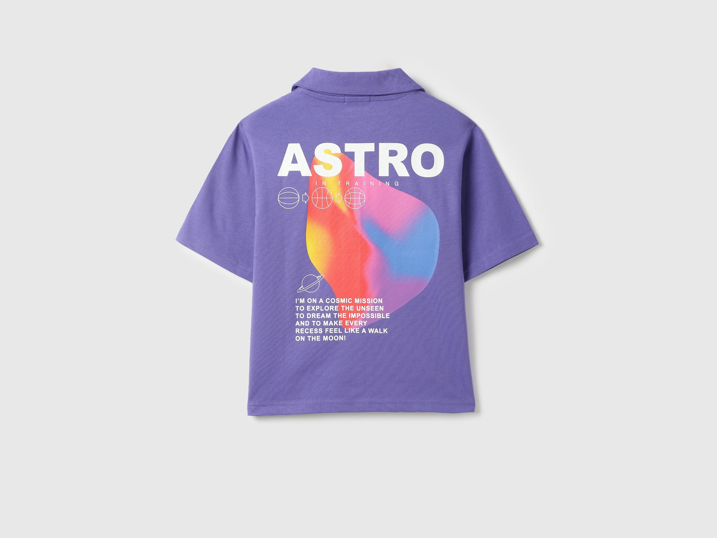 Boys Purple Cotton Boxy Fit Polo Shirt with Back Print