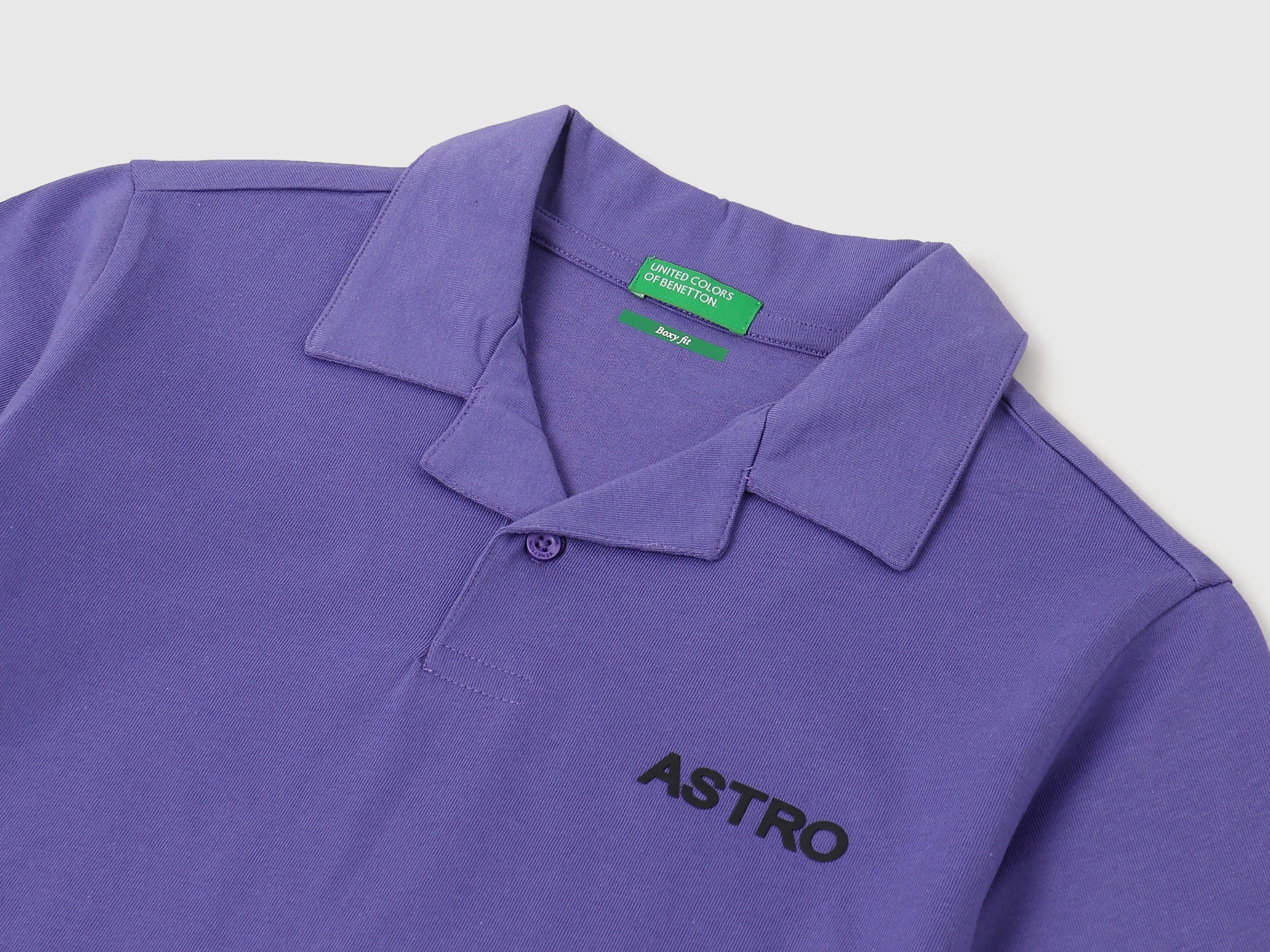 Boys Purple Cotton Boxy Fit Polo Shirt with Back Print