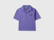 Boys Purple Cotton Boxy Fit Polo Shirt with Back Print