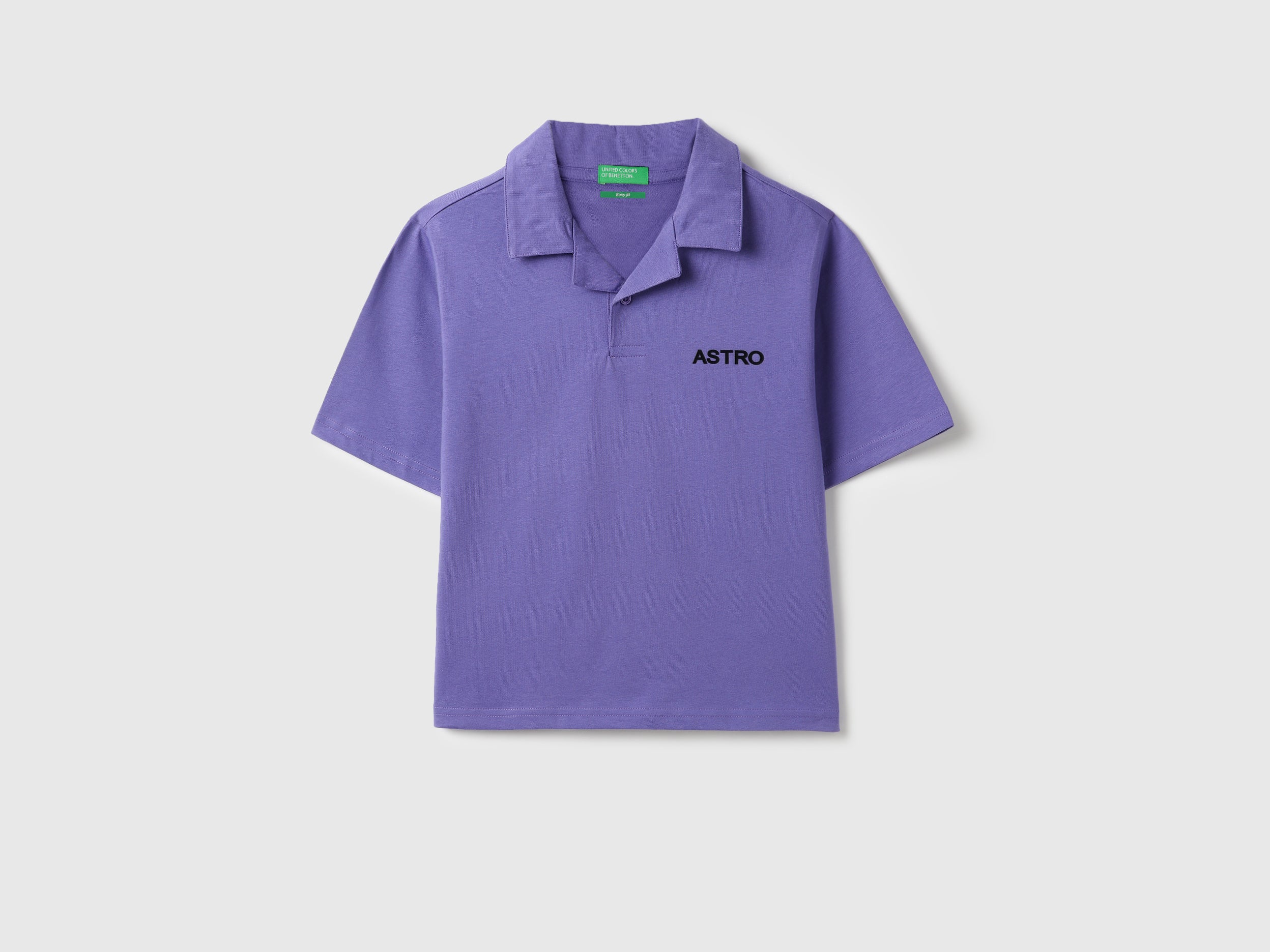 Boys Purple Cotton Boxy Fit Polo Shirt with Back Print