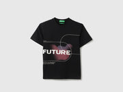 Boys Black Cotton Relaxed Fit Future Placement Print T-Shirt
