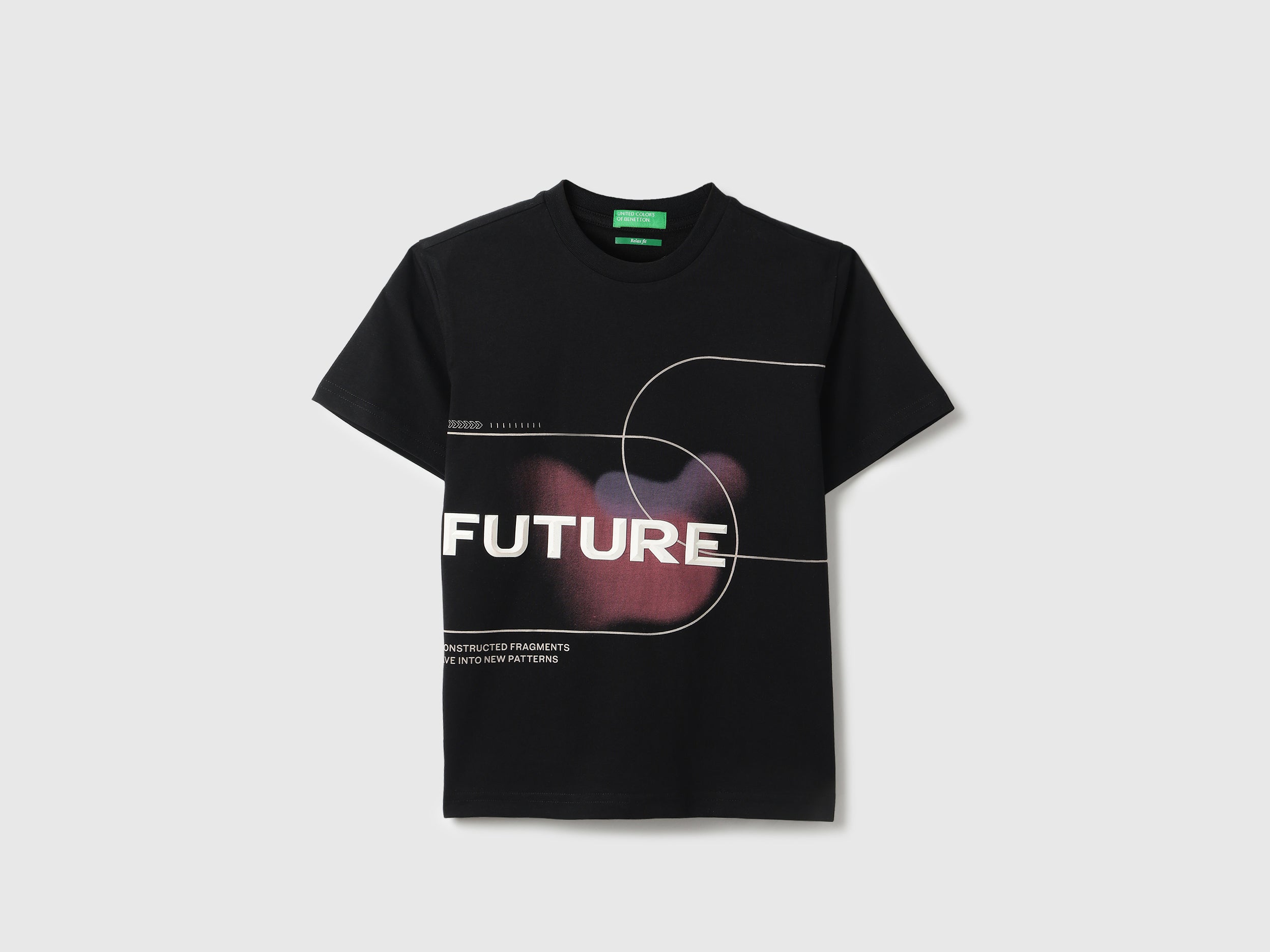 Boys Black Cotton Relaxed Fit Future Placement Print T-Shirt