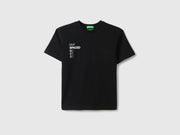 Boys Black Cotton Relaxed Fit Spaced Out Foil Back Print T-Shirt