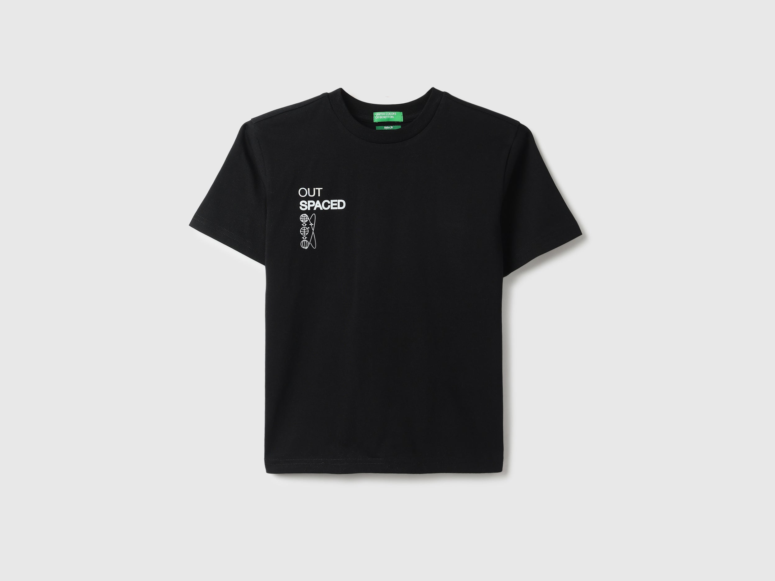 Boys Black Cotton Relaxed Fit Spaced Out Foil Back Print T-Shirt