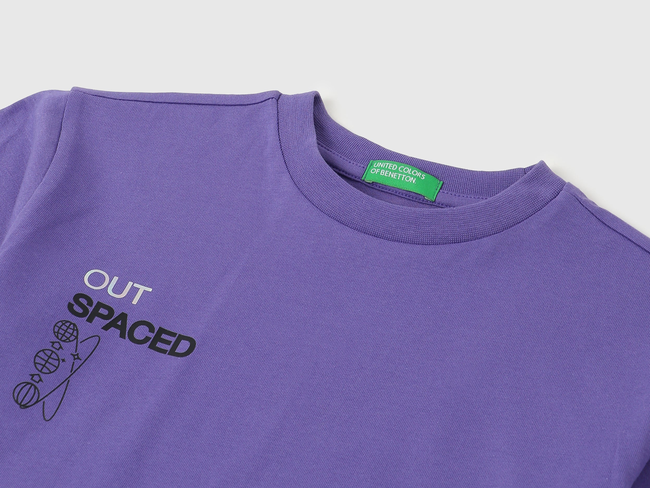 Boys Purple Cotton Relaxed Fit Spaced Out Foil Back Print T-Shirt