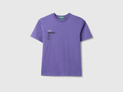 Boys Purple Cotton Relaxed Fit Spaced Out Foil Back Print T-Shirt