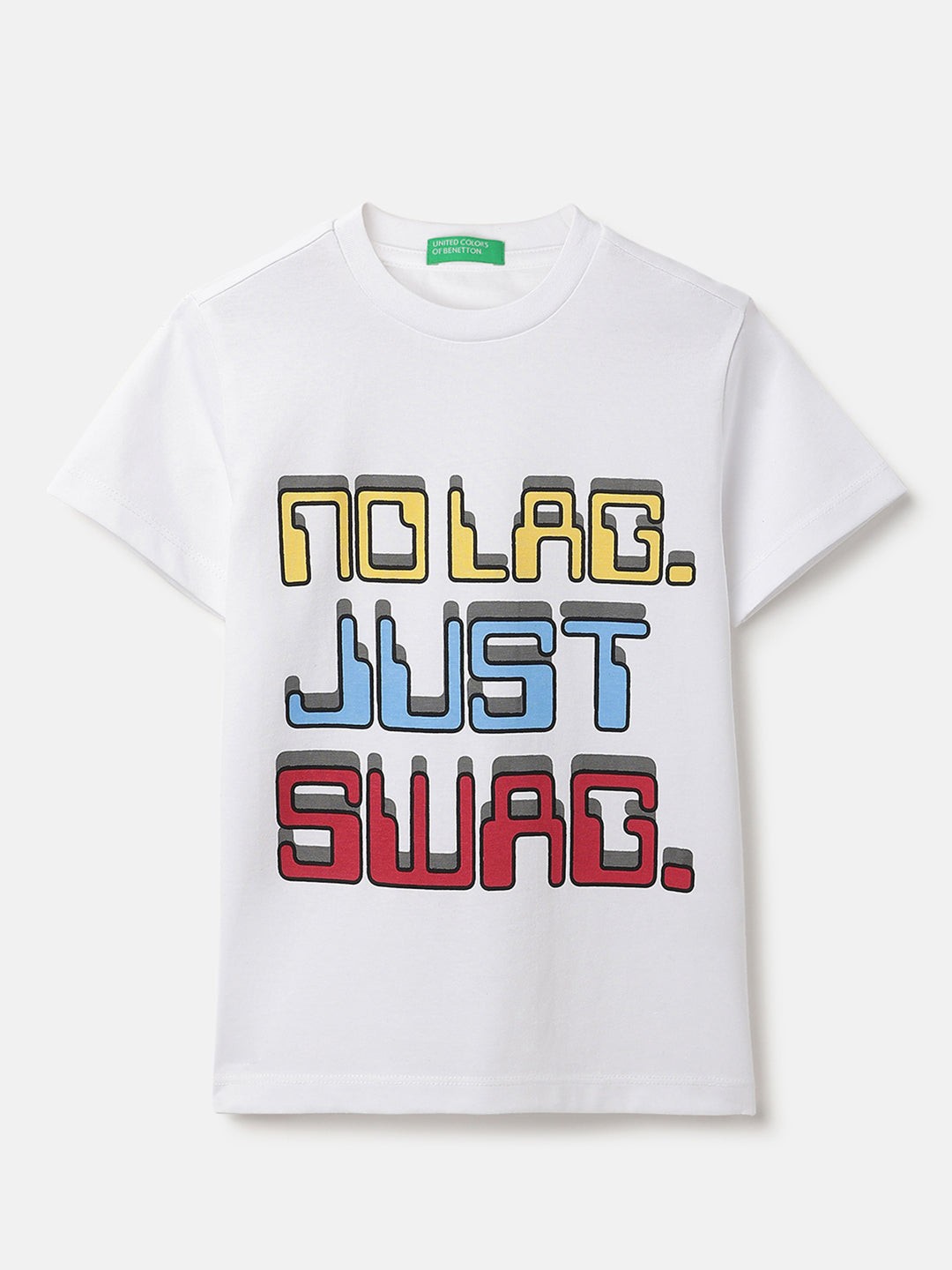 Boys White Cotton Graphic Slogan T Shirt