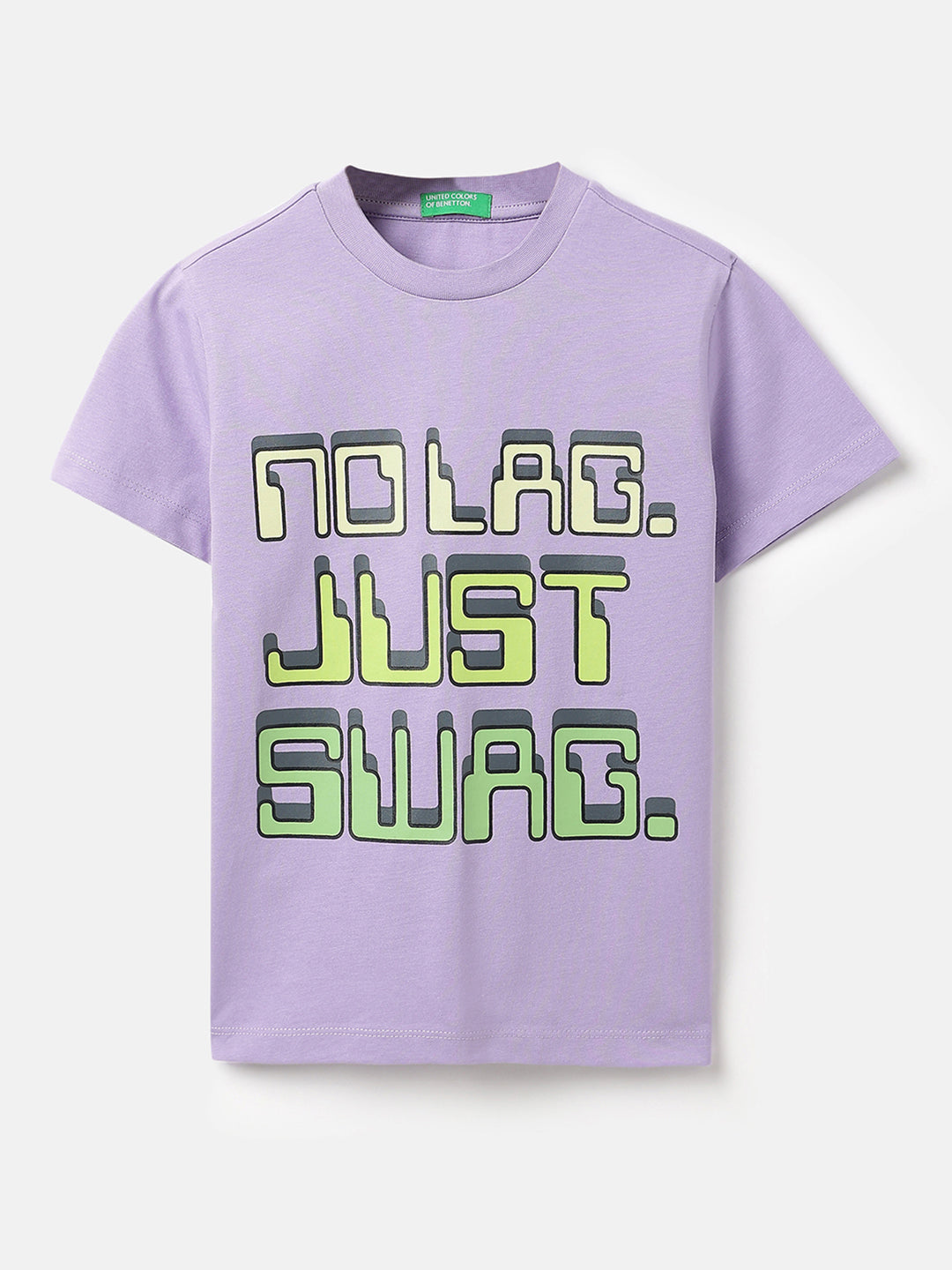 Boys Violet Cotton Slogan Graphic T Shirt