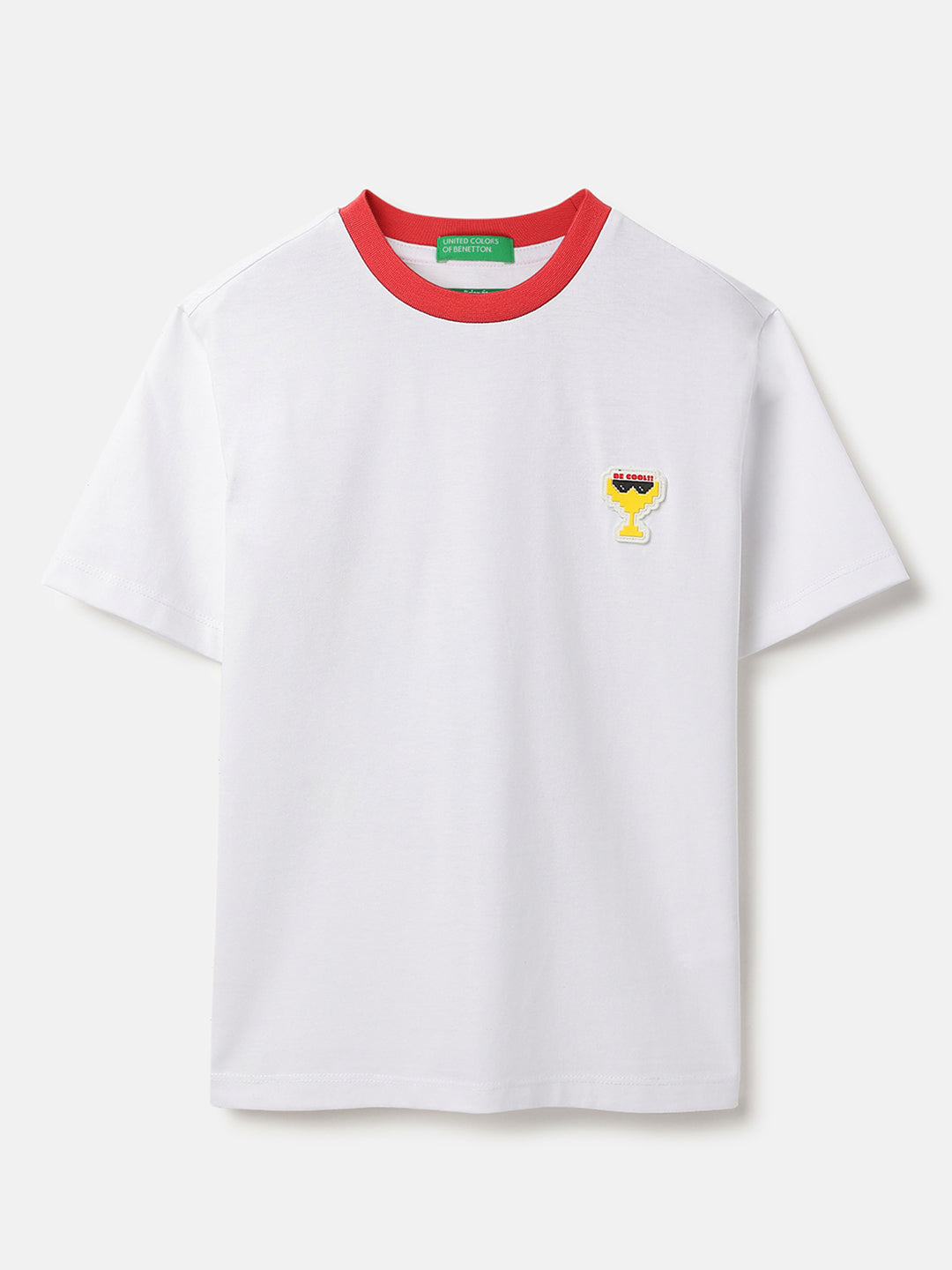 Boys White Cotton Relaxed Fit Back Badges Print T-Shirt