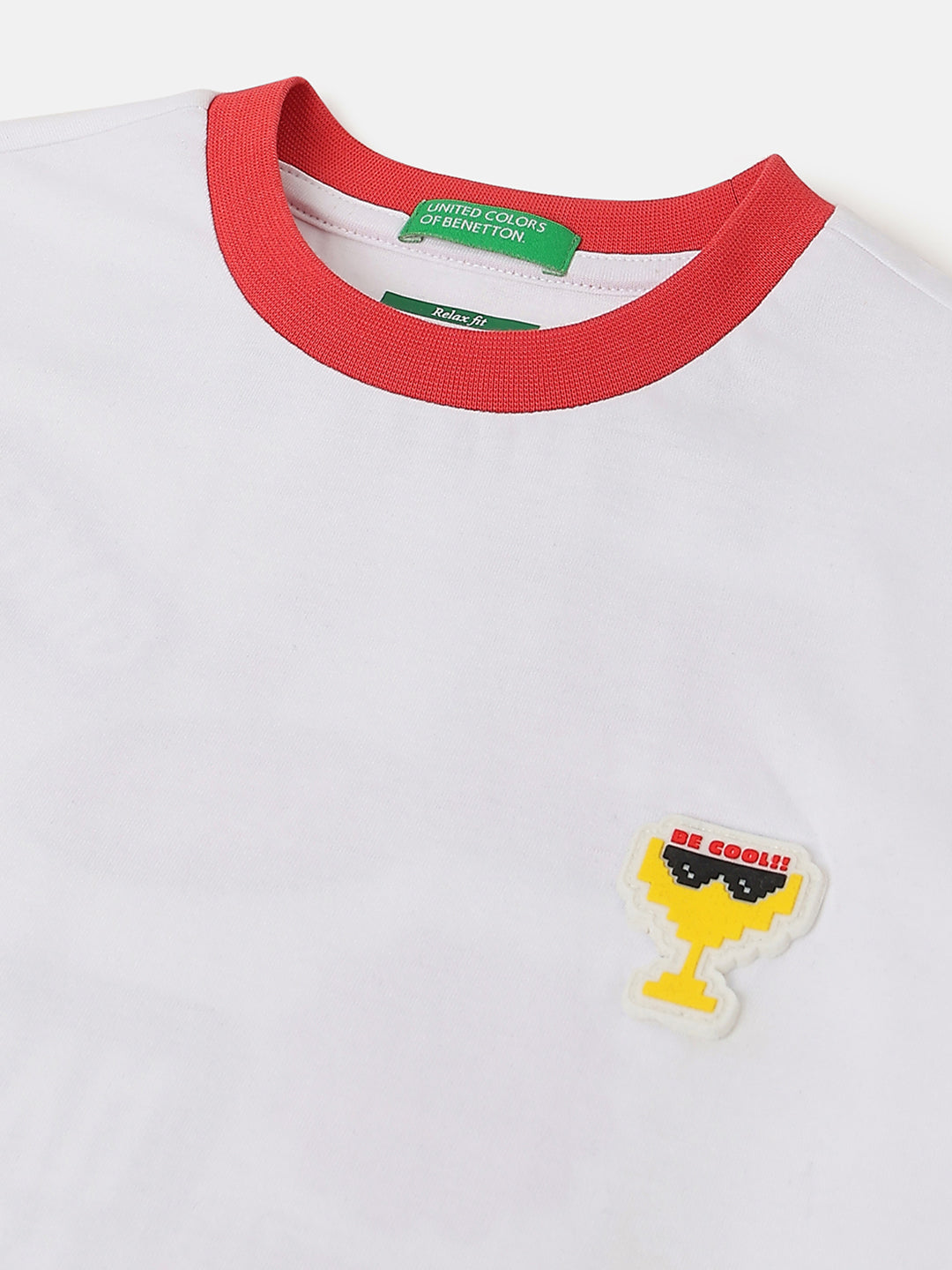 Boys White Cotton Relaxed Fit Back Badges Print T-Shirt