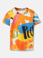 Boys White Cotton Digital Print T Shirt