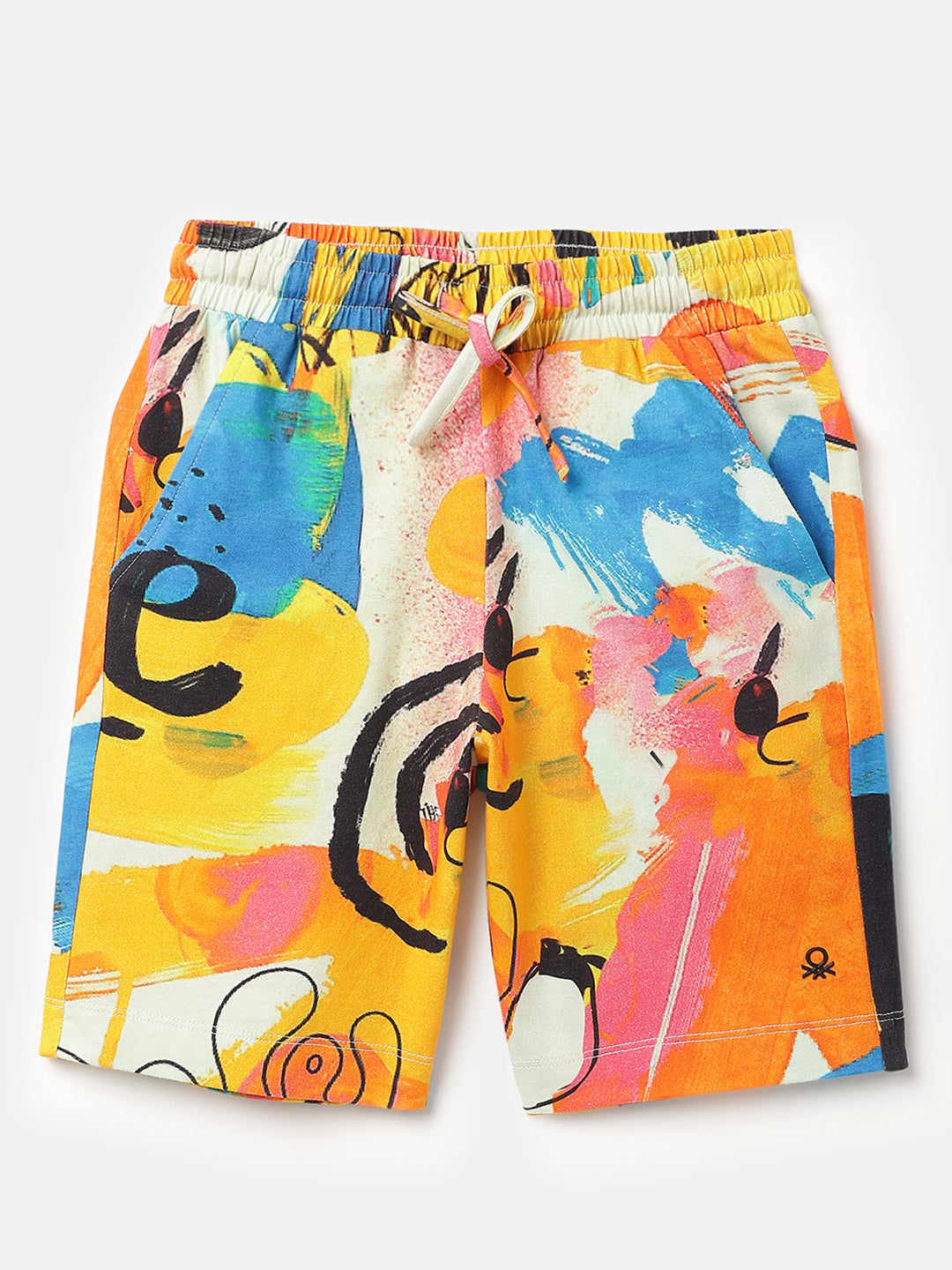 Boys White Cotton Digital Print Shorts