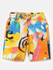 Boys White Cotton Digital Print Shorts