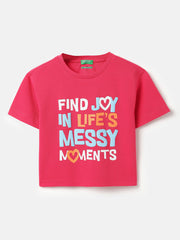 Girls Fuchsia Message Pique Cropped Tee