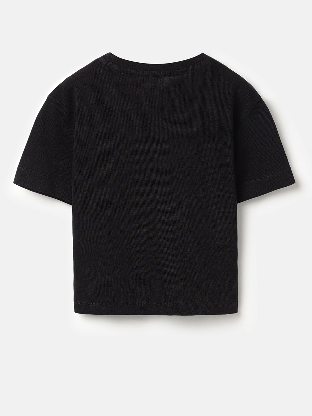 Girls Black Message Pique Cropped Tee