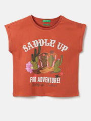 Girls Cotton Boxy Fit Embroidered T-Shirt
