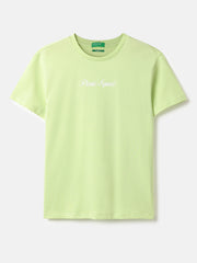 Girls English Green Cotton Longline Tee with Bow