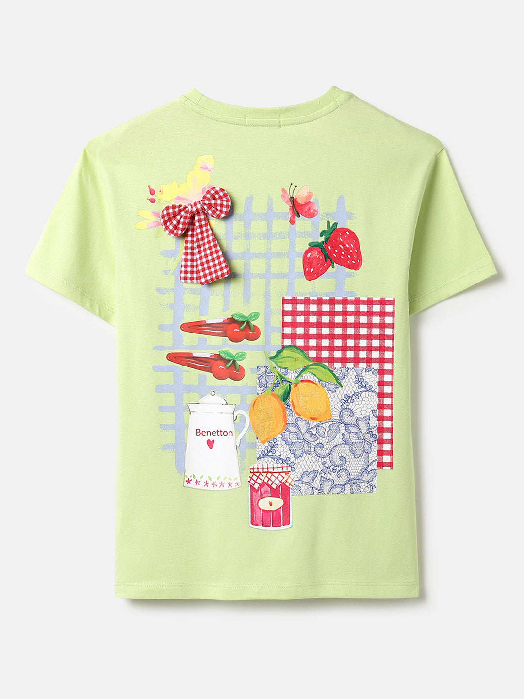 Girls English Green Cotton Longline Tee with Bow