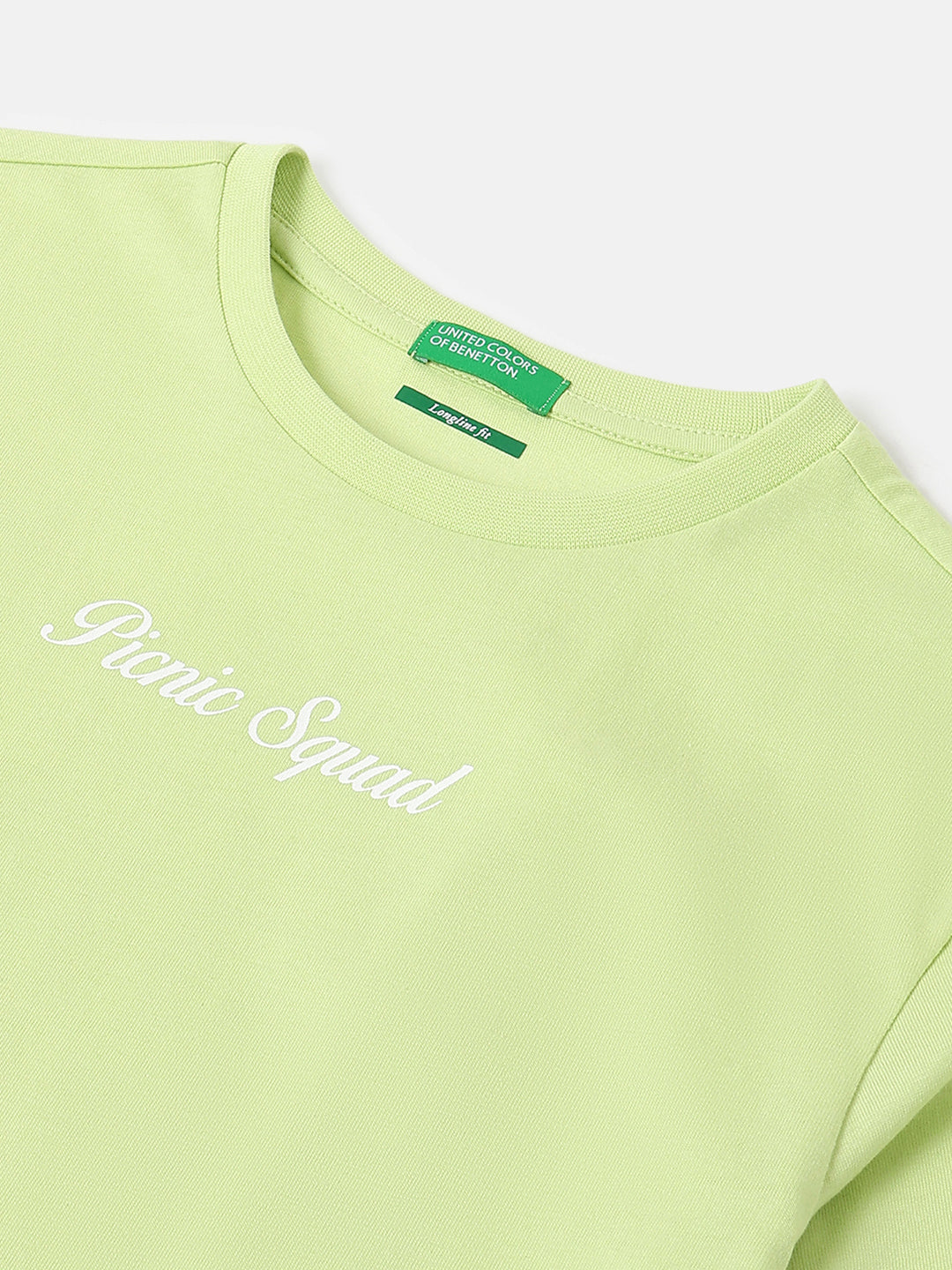 Girls English Green Cotton Longline Tee with Bow