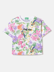 Girls Cotton Floral AOP Cropped T-Shirt