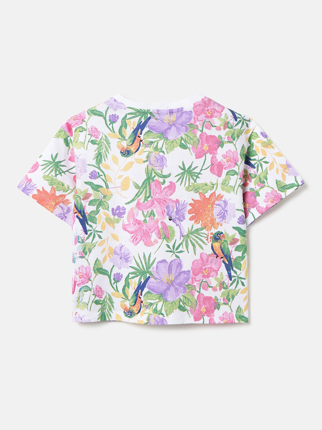 Girls Cotton Floral AOP Cropped T-Shirt