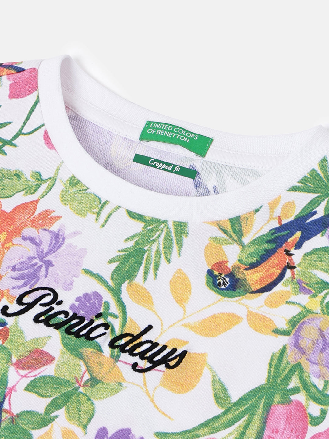 Girls Cotton Floral AOP Cropped T-Shirt