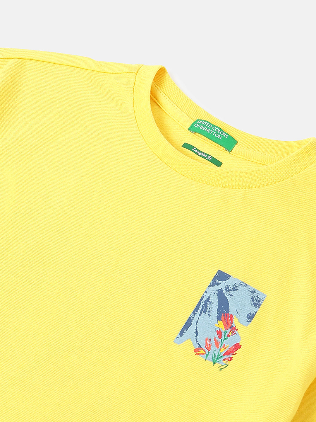 Girls Yellow Floral Print Cotton Longline Tee