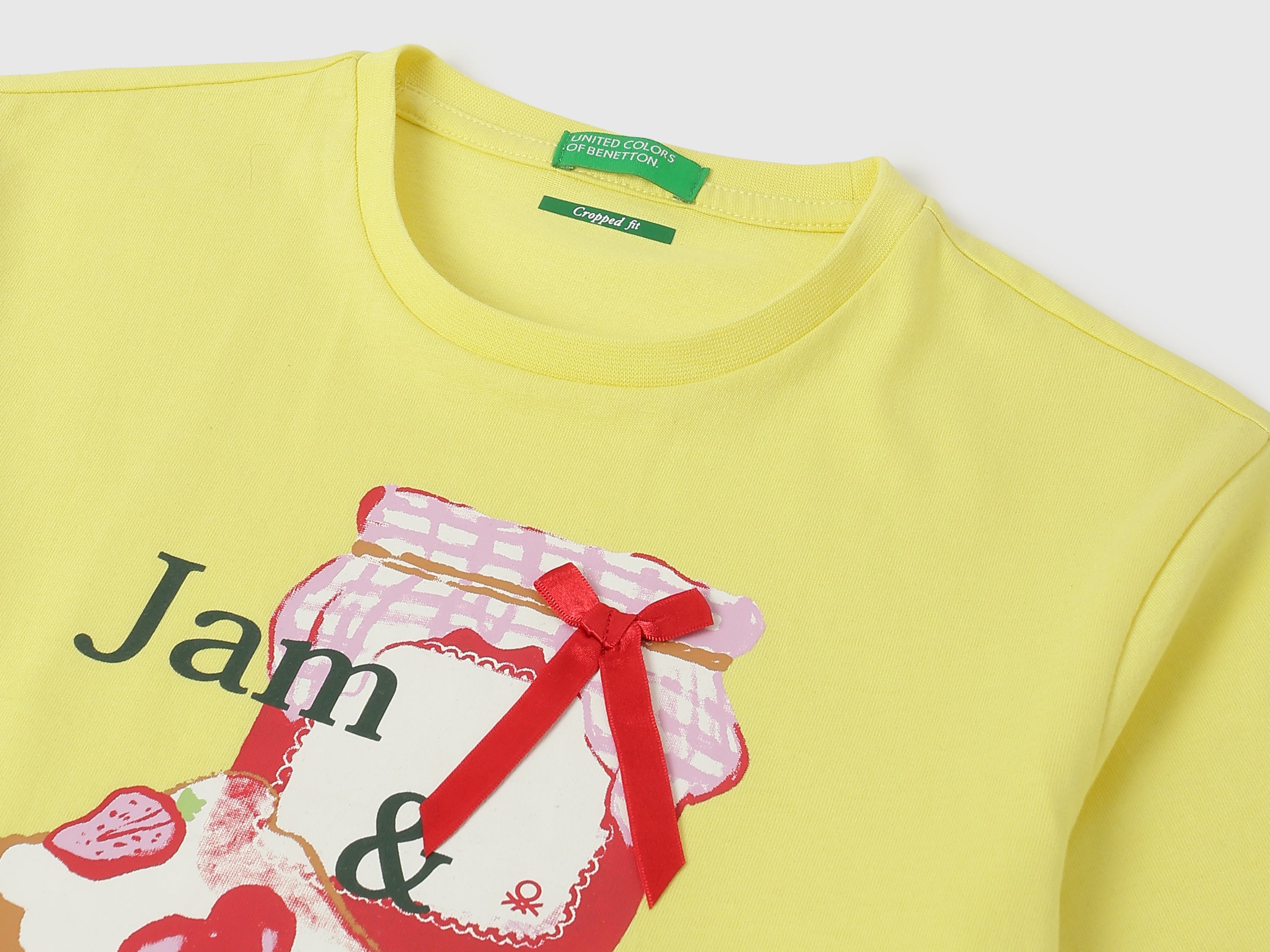 Girls Cream Yellow Cotton Cropped Graphic Tee