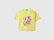 Girls Cream Yellow Cotton Cropped Graphic Tee