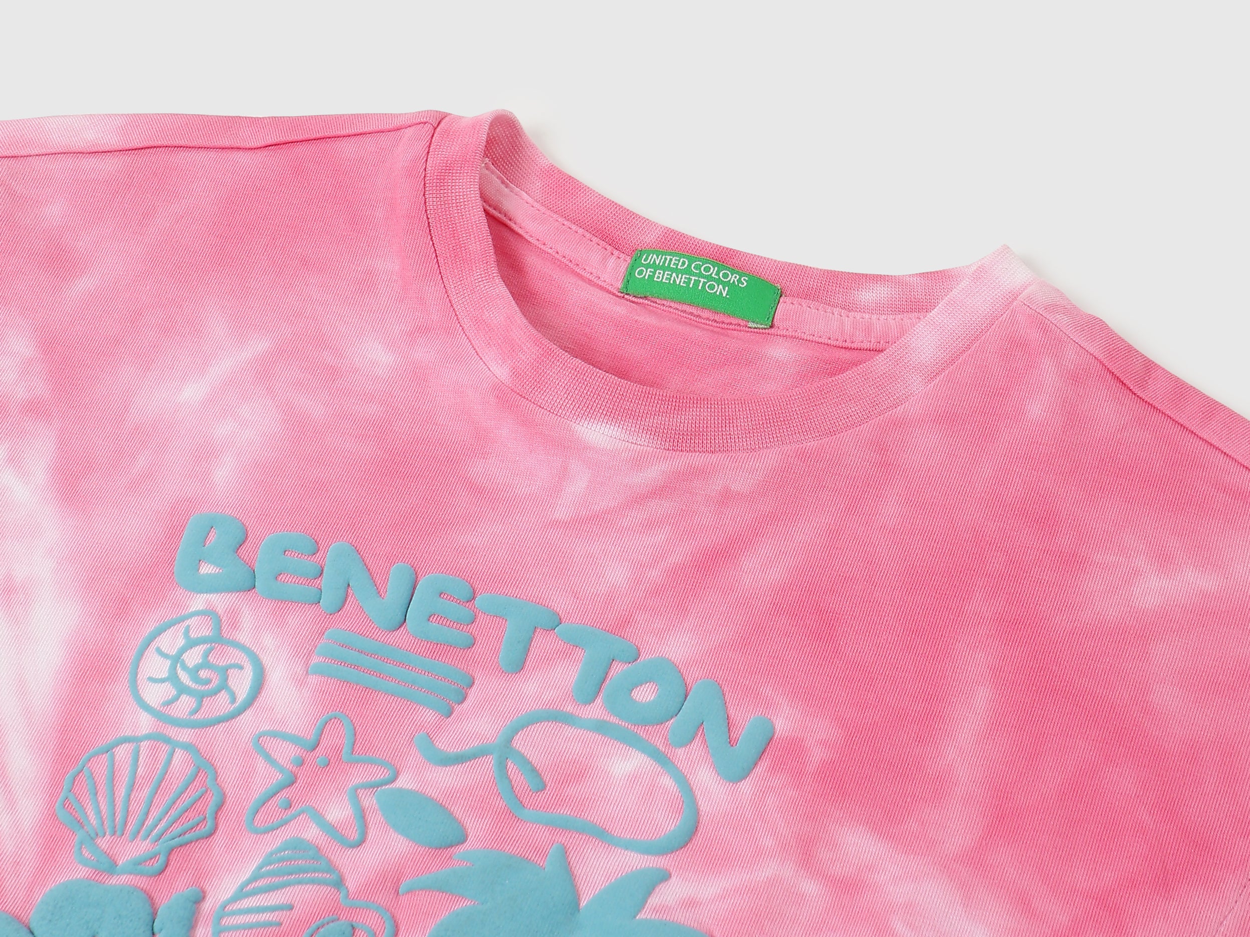 Girls Cotton Tie-Dye Holiday Print T-Shirt