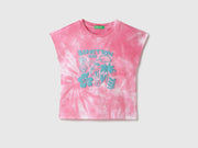 Girls Cotton Tie-Dye Holiday Print T-Shirt