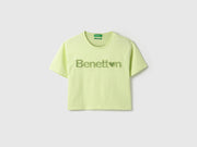 Girls Lime Cropped Tee with Embossed Glitter Detail