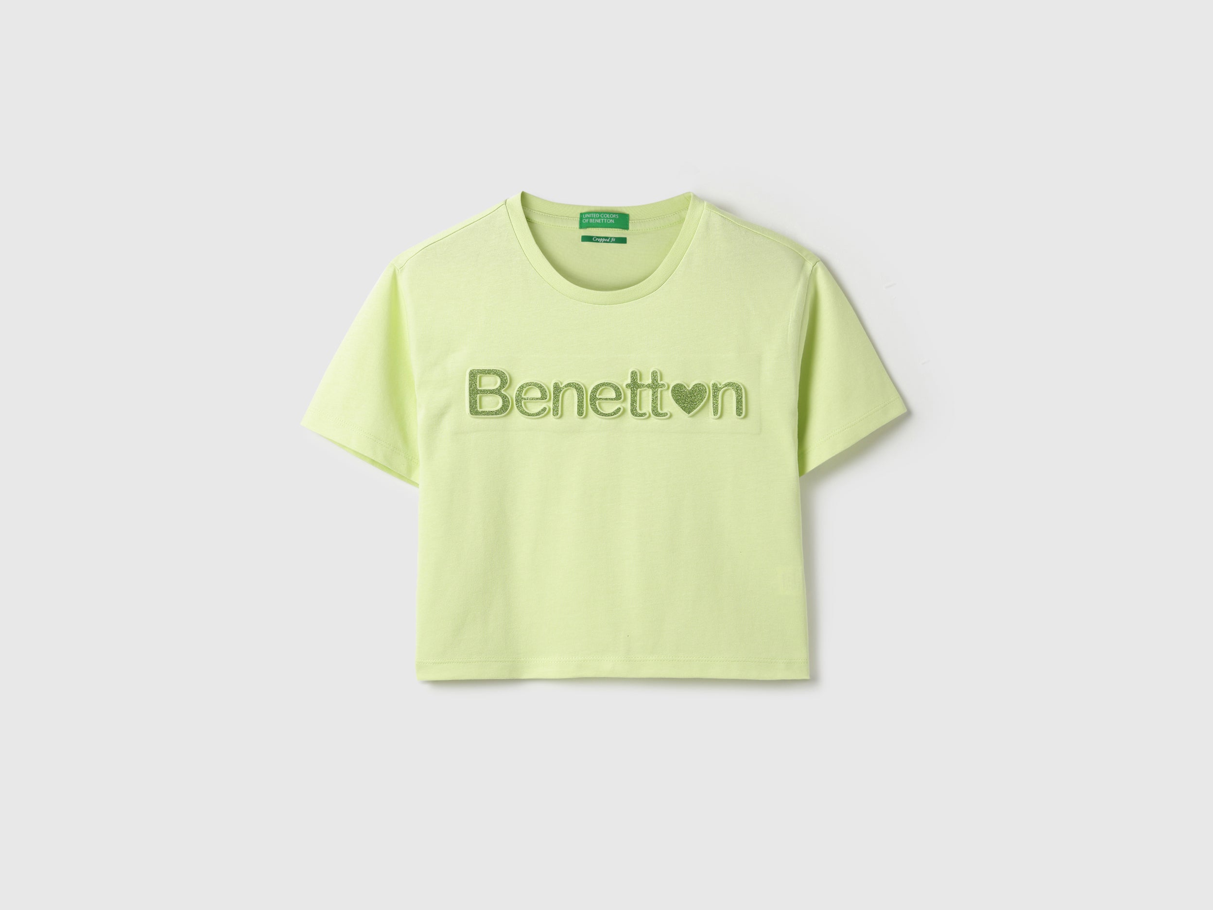 Girls Lime Cropped Tee with Embossed Glitter Detail