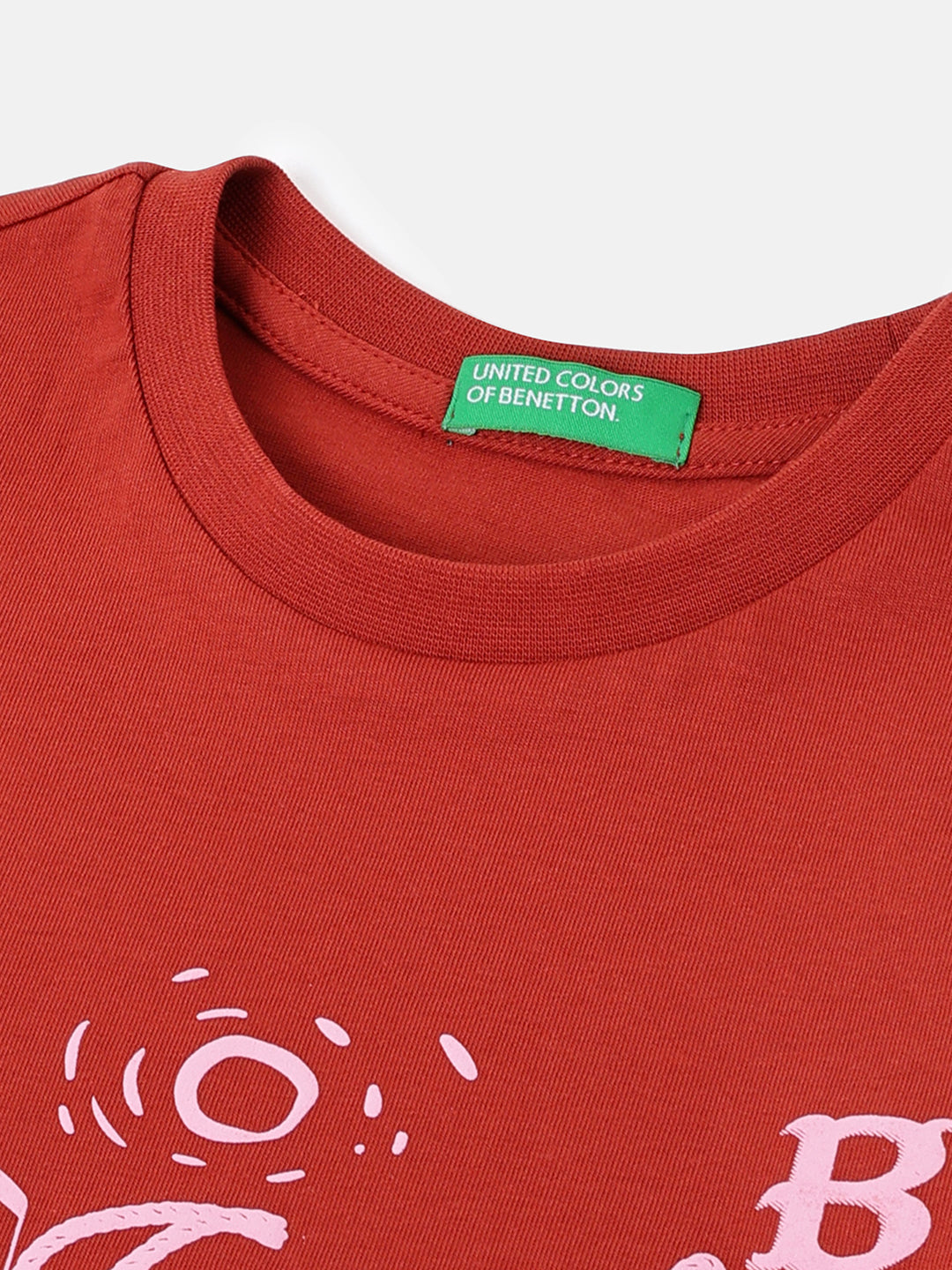 Girls Brick Red Horse Puff Print Cotton Tee