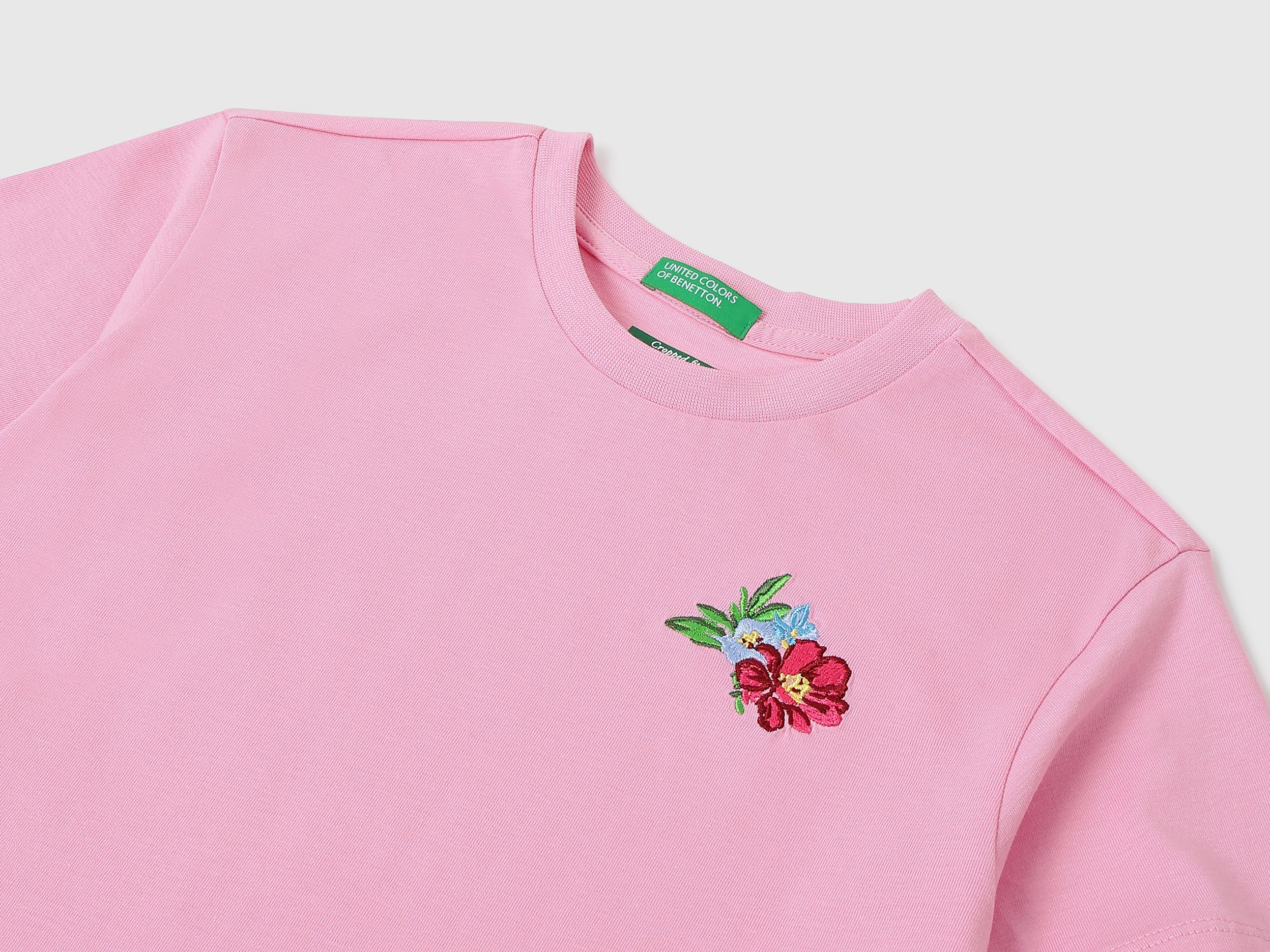 Girls Pink Cropped Fit Cotton T-Shirt