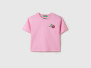 Girls Pink Cropped Fit Cotton T-Shirt