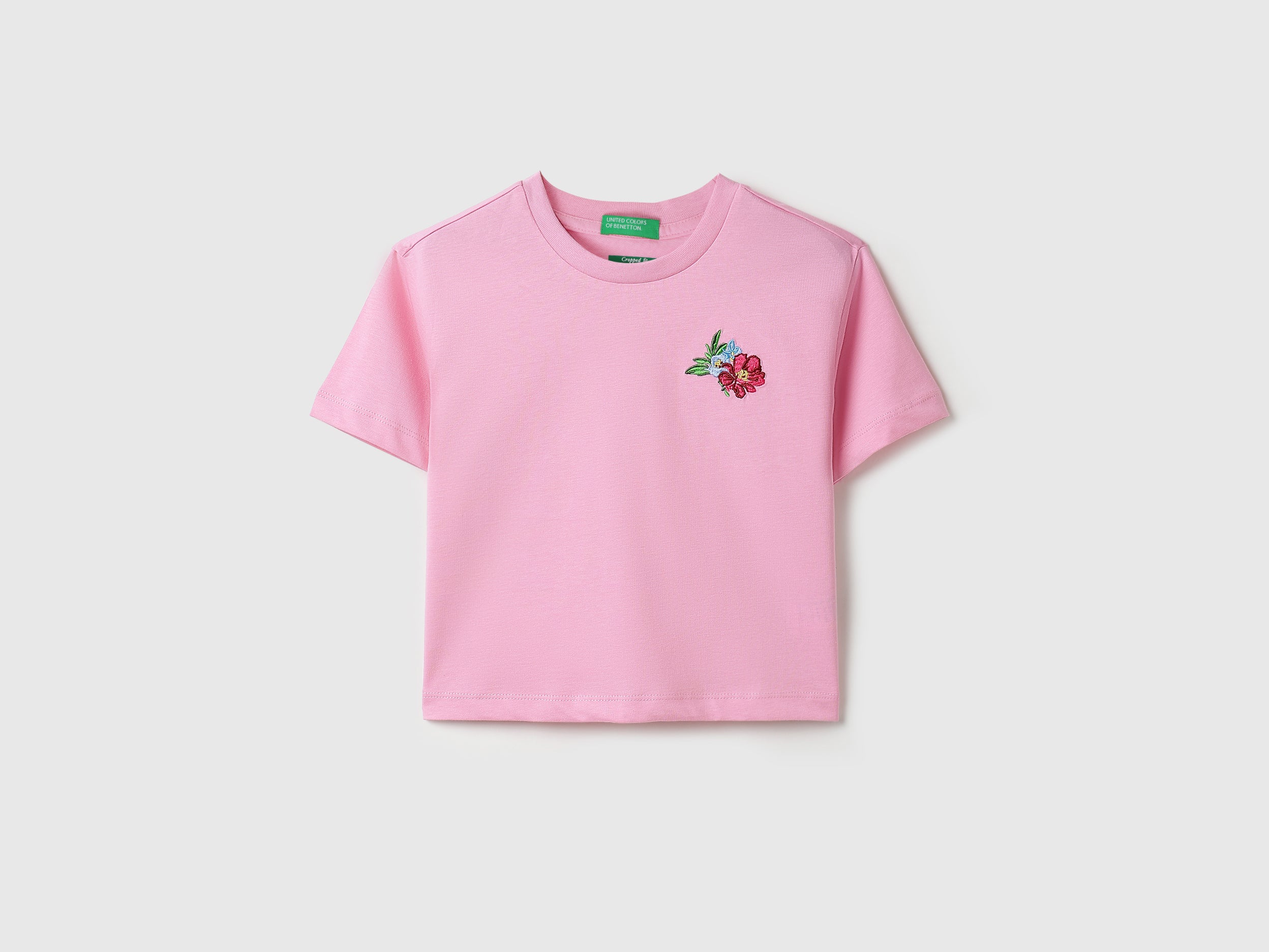 Girls Pink Cropped Fit Cotton T-Shirt