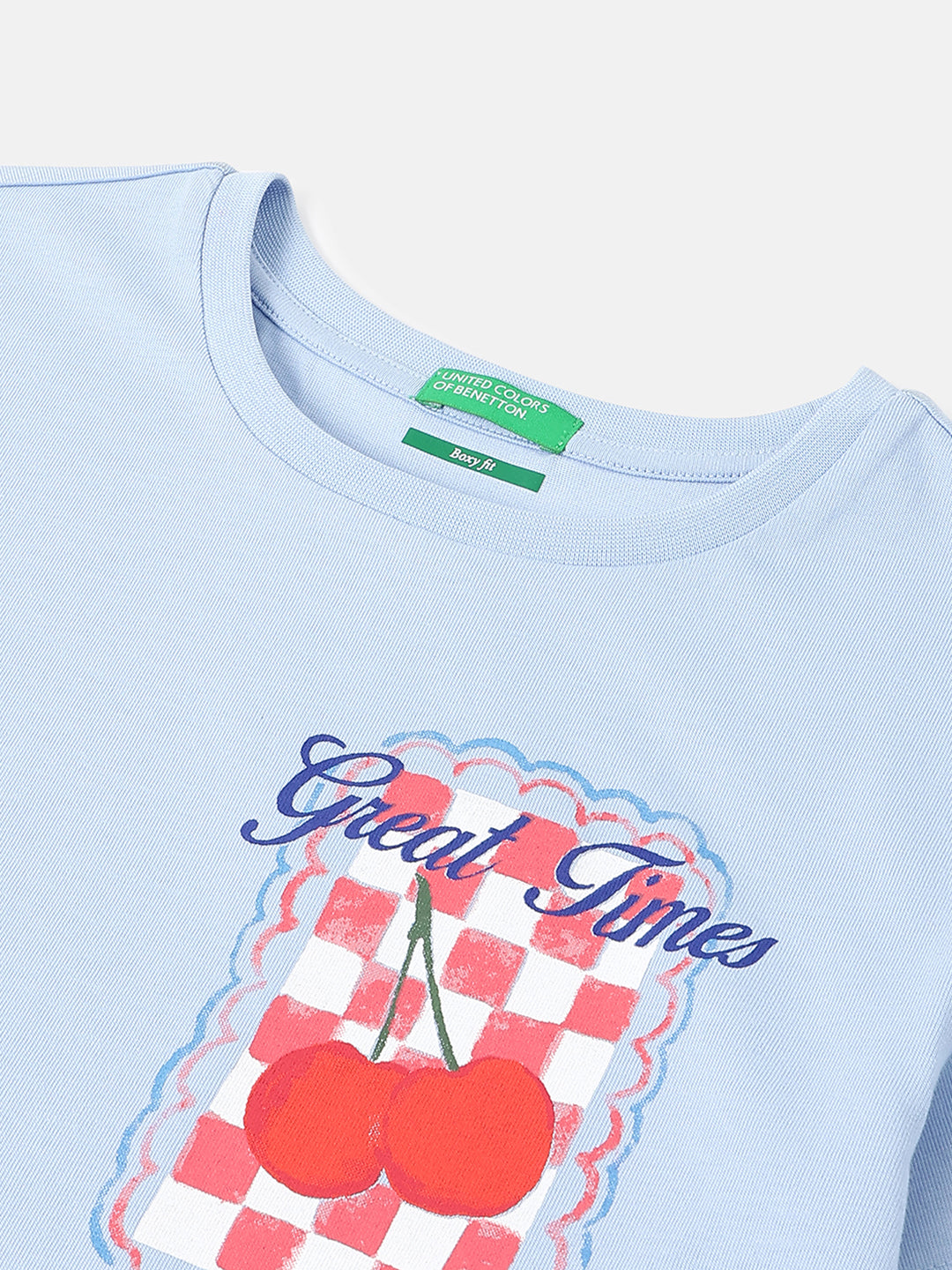 Girls Sky Blue Strawberry Cotton Crop Tee