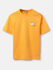 Boys Bright Orange Cotton Relaxed Fit Life’s Better With Music T-Shirt
