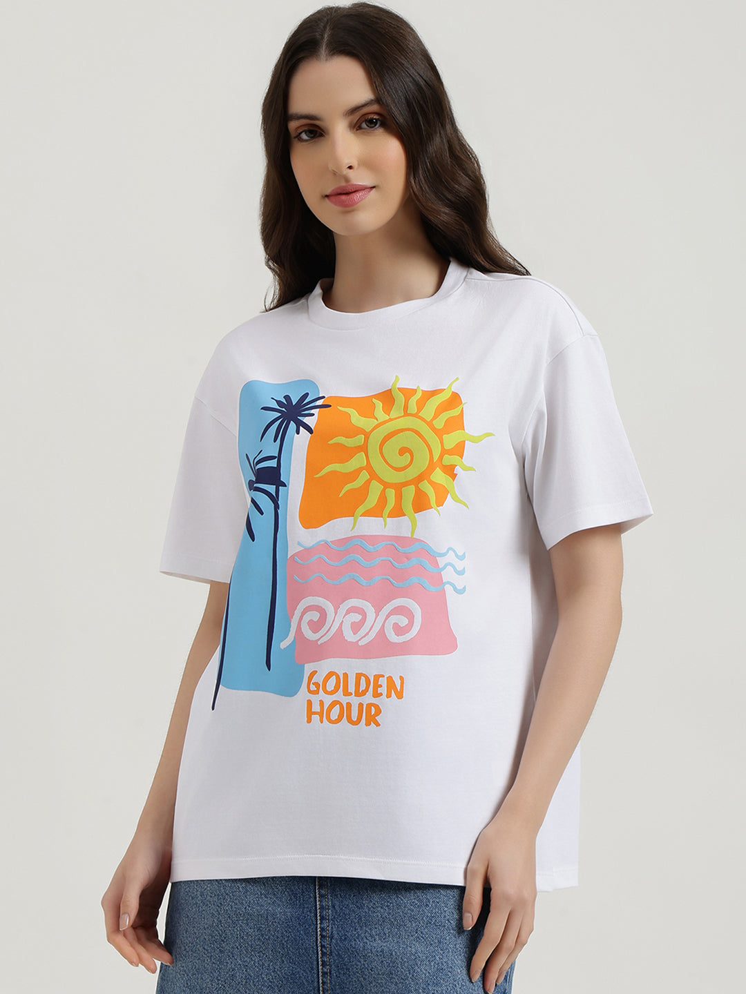 Girls White Relaxed Fit Tee with Hawaii Back Print