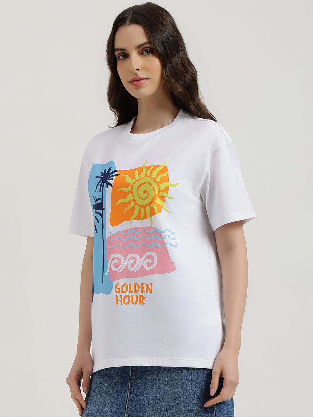 Girls White Relaxed Fit Tee with Hawaii Back Print