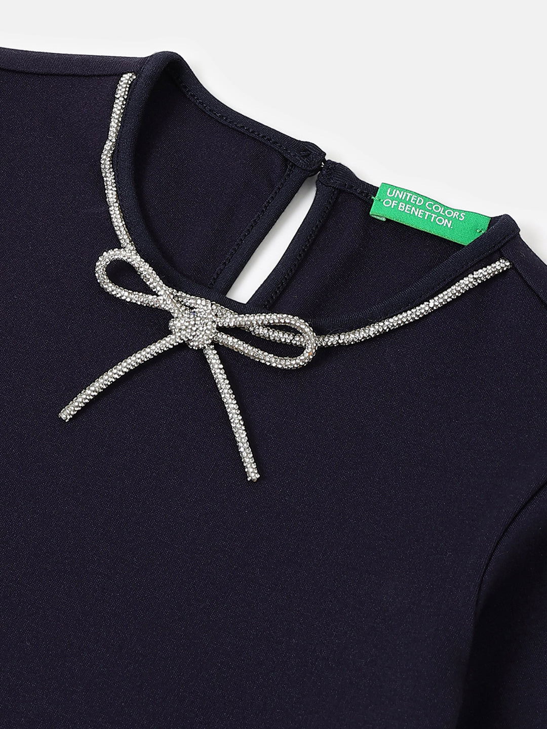 Girls Navy Viscose Blend Dress with Embellishment Bow