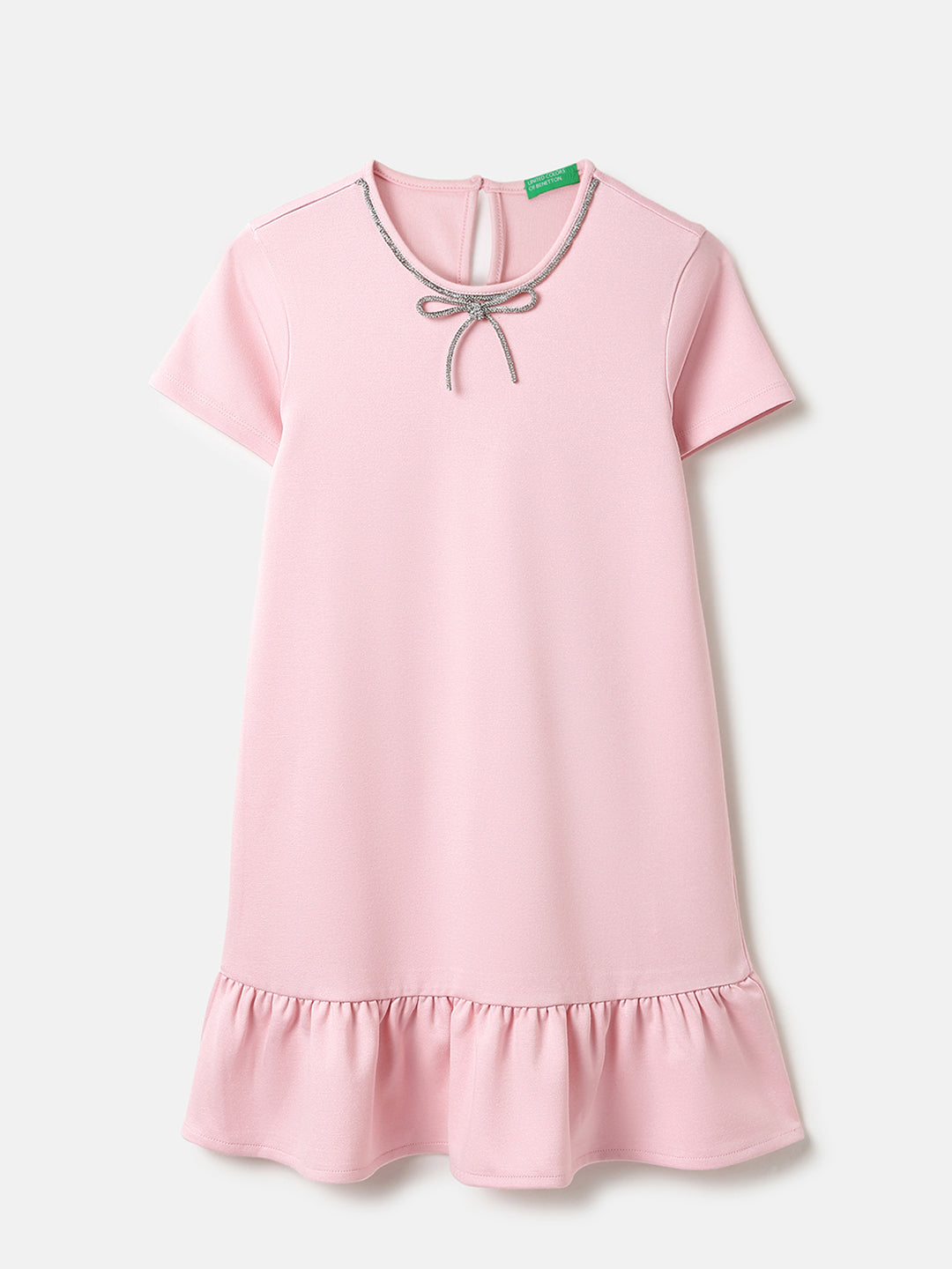Girls Light Pink Viscose Blend Dress with Embellishment Bow