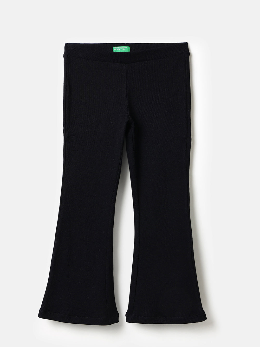 Girls Black Rib Bootcut Leggings Cotton Stretch