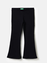 Girls Black Rib Bootcut Leggings Cotton Stretch