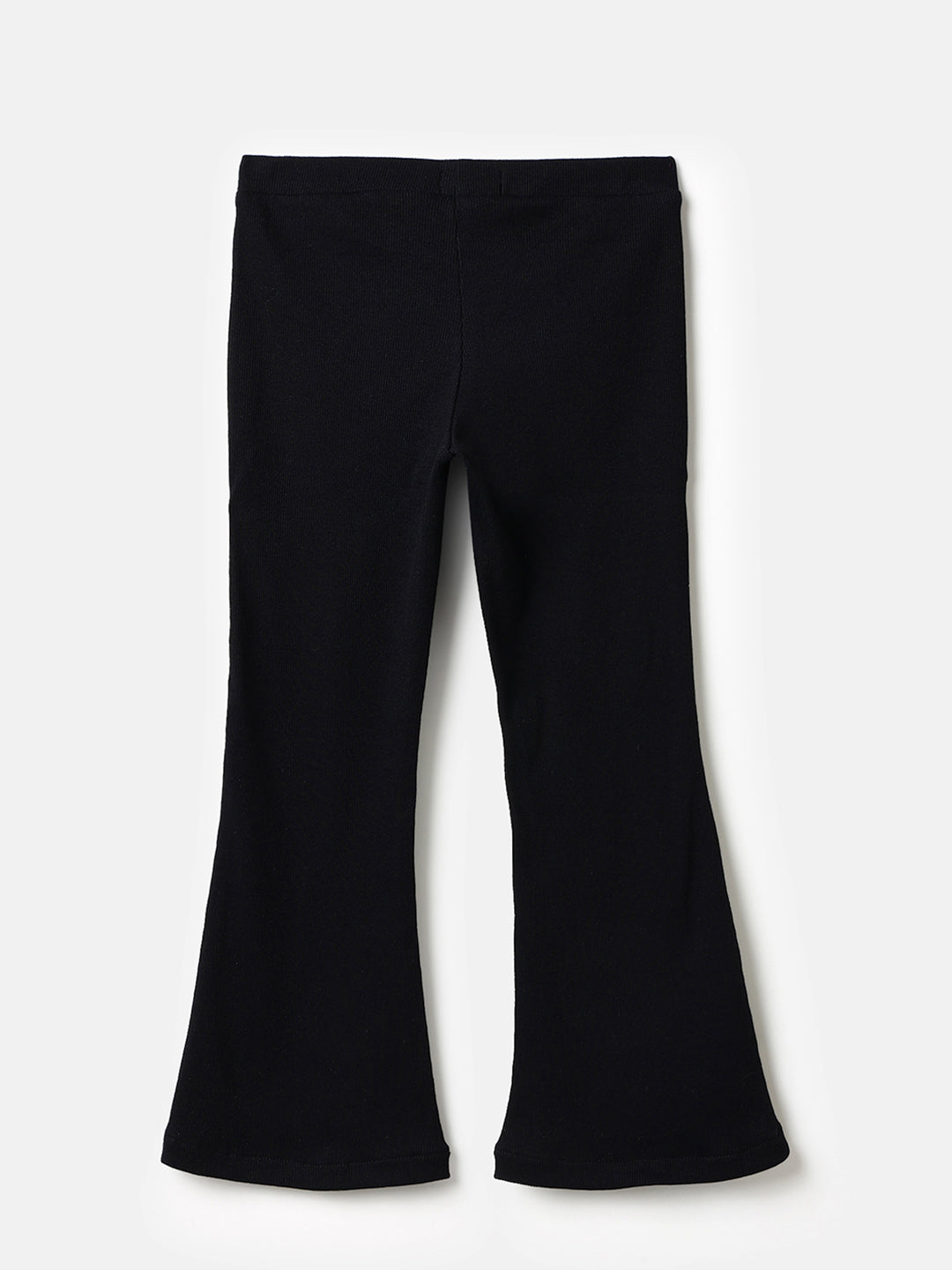 Girls Black Rib Bootcut Leggings Cotton Stretch