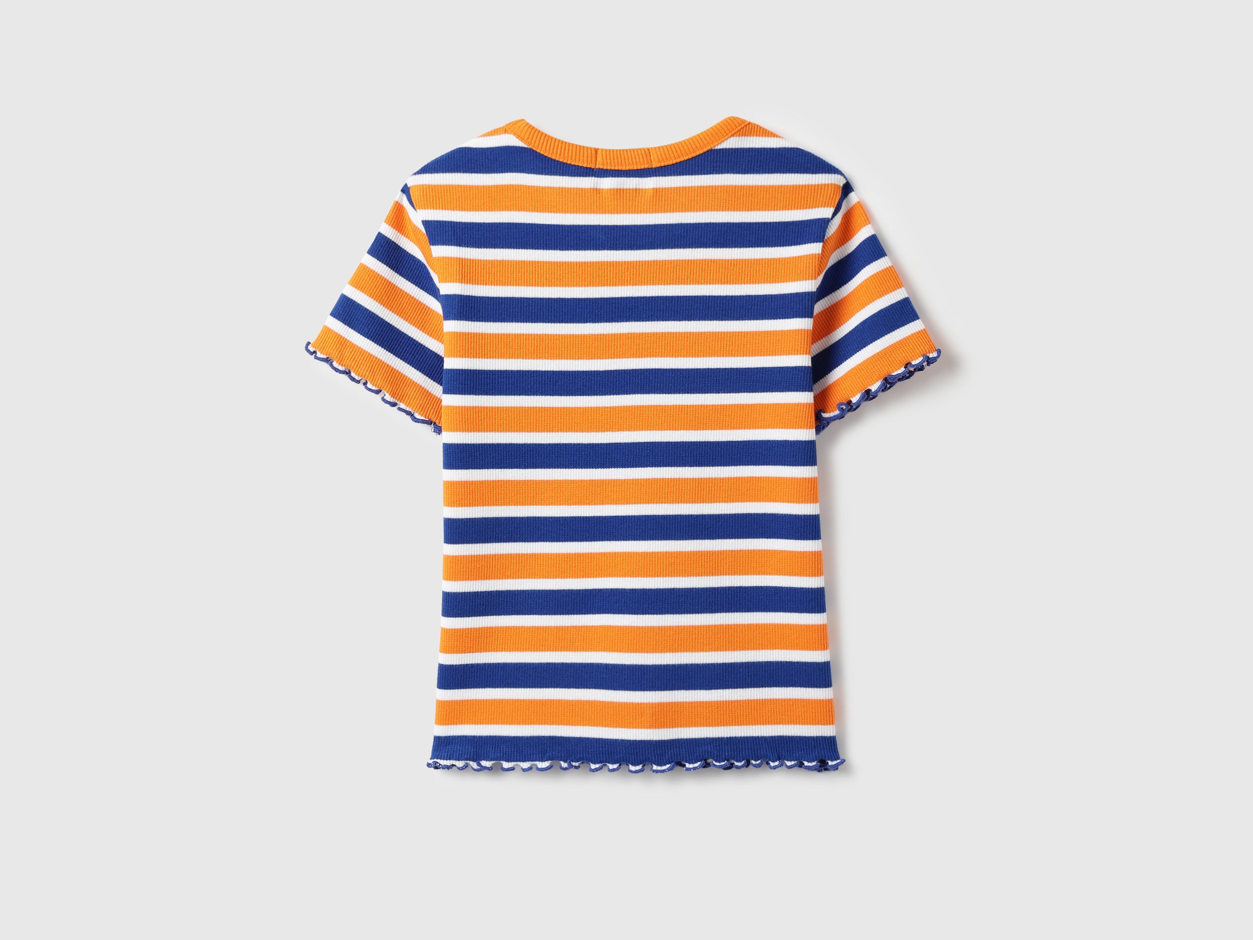 Girls Blue Striped Rib Cropped T-Shirt